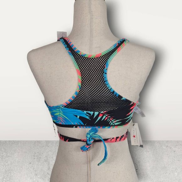 NWT Sundazed Ariel Halter Multicolor Floral Tropical Wrap Bikini Top Mesh Size M - Picture 5 of 12